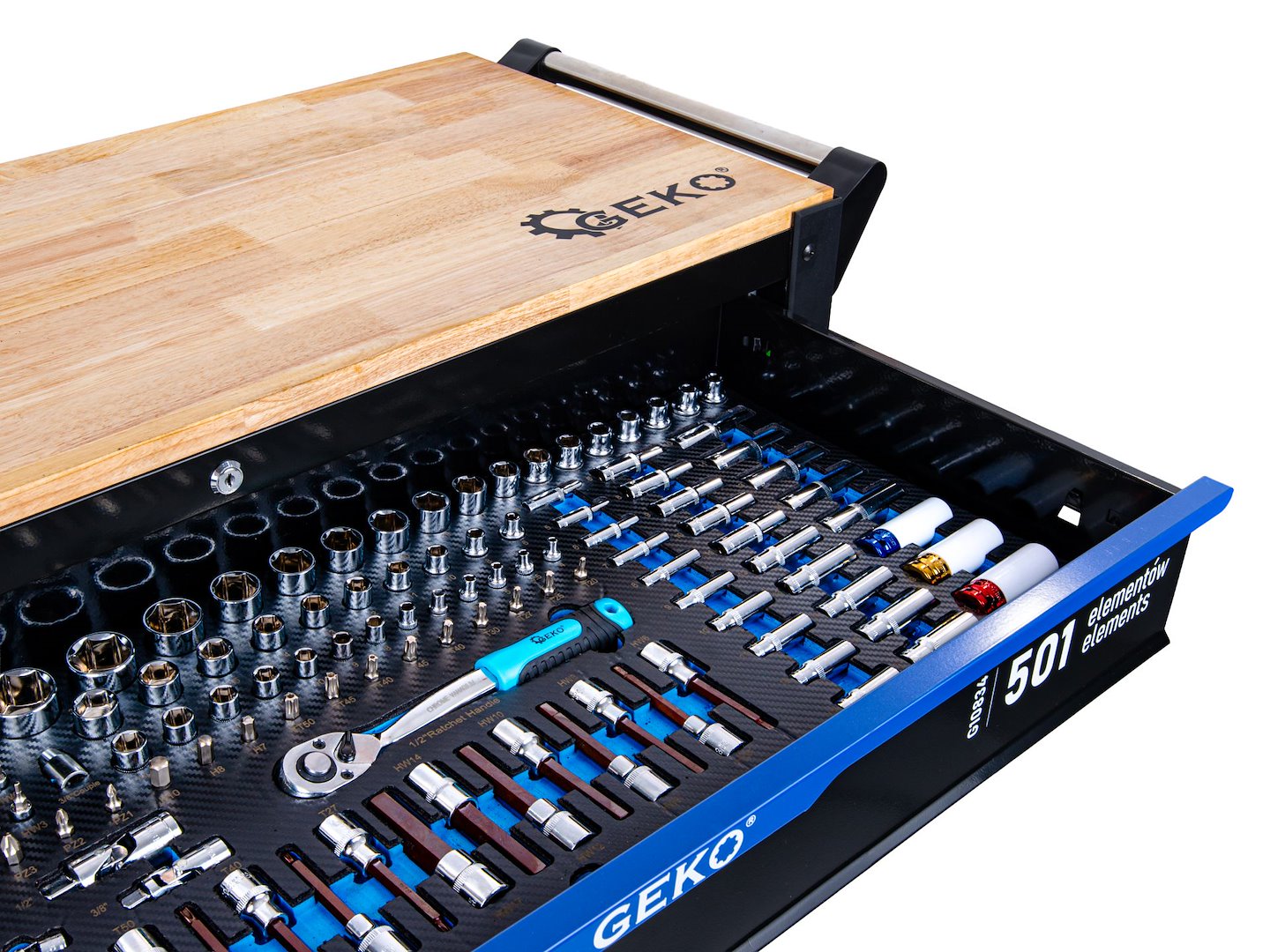 Dulap de scule pentru atelier, 12 sertare, 501 bucati, Geko G10834