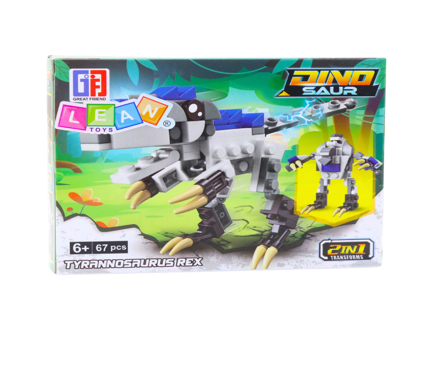 Set de constructii 2 in 1 dinozaur si robot, 67 piese, Lean 24570