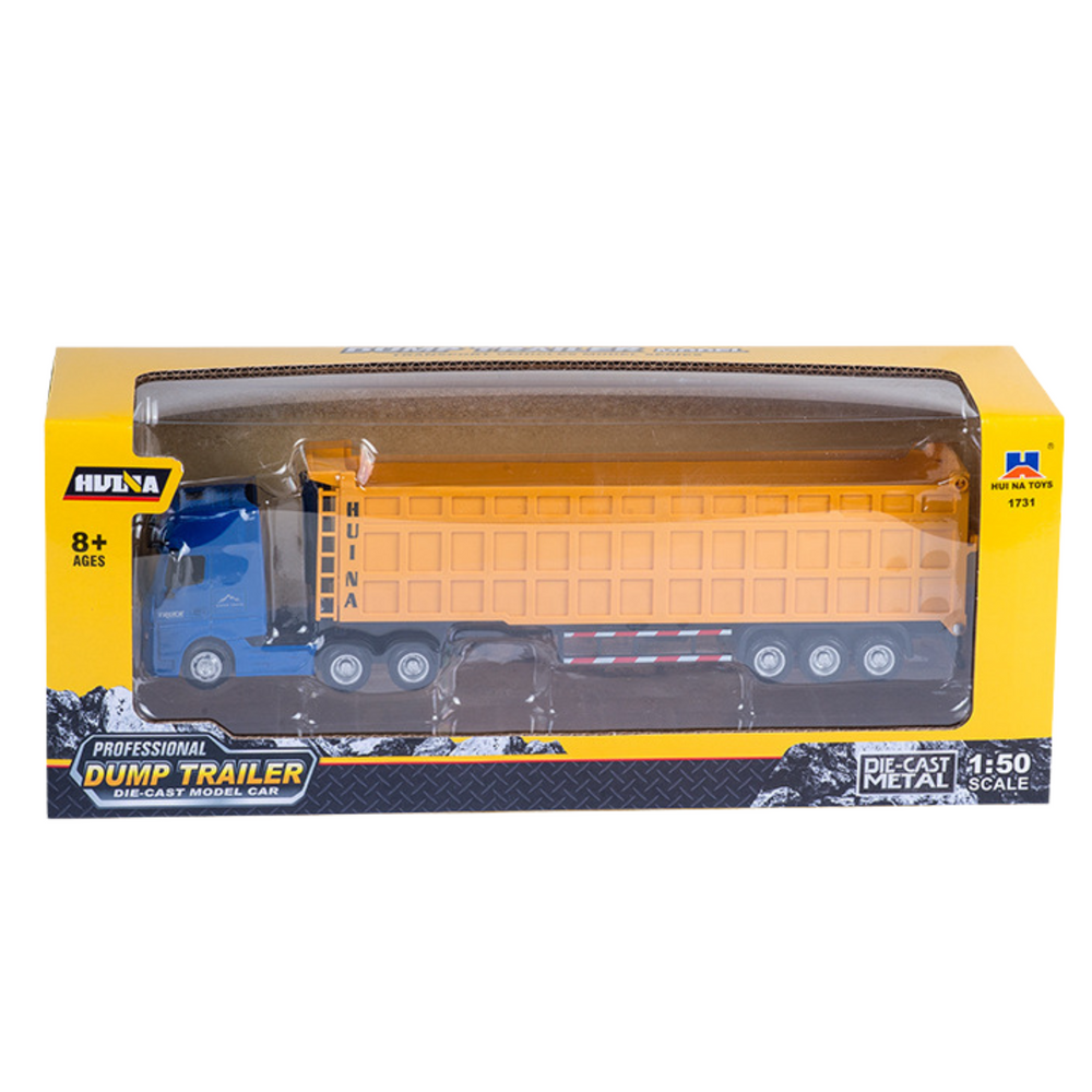 Camion metalic cu remorca 1:50, galben / albastru, 29 x 8 x 5.5 cm, Lean 22769