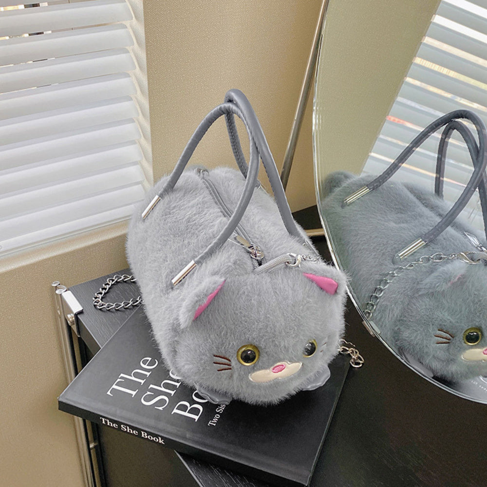 Geanta de plus model pisica, gri, 20 x 10 x 10 cm, Lean 27708