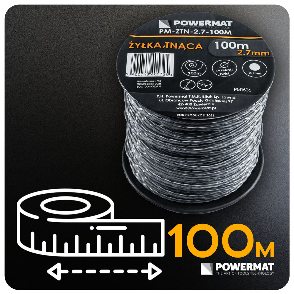 Fir patrat pentru motocoasa PM-ZTN-2.7-100M, 100 m, Powermat PM1636