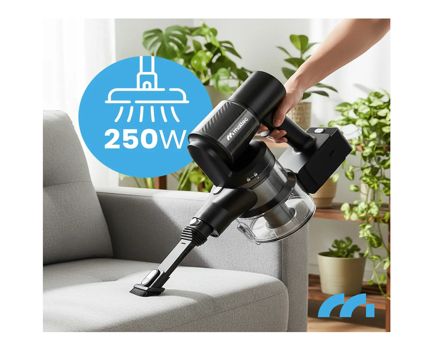 Aspirator vertical fara sac cu accesorii 3 in 1, perie electrica cu LED, 250 W, MalTec 113544