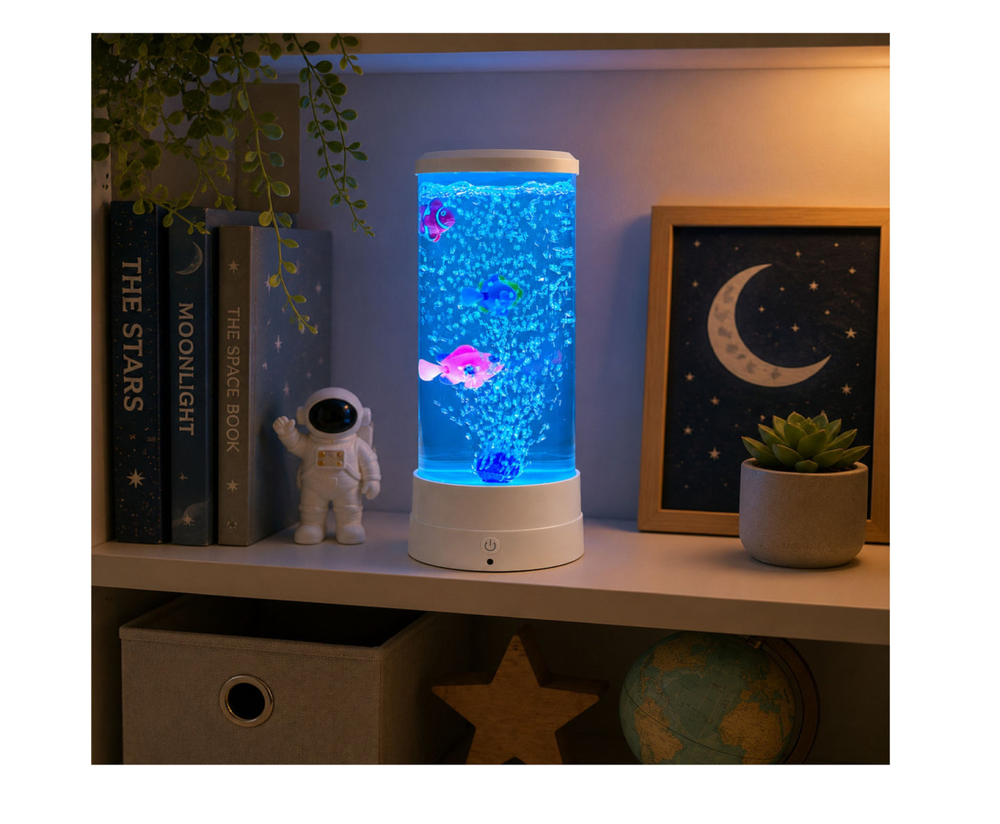 Lampa de veghe decorativa cu pestisori, lumina LED RGB, 16 culori, alb, Lean 31098