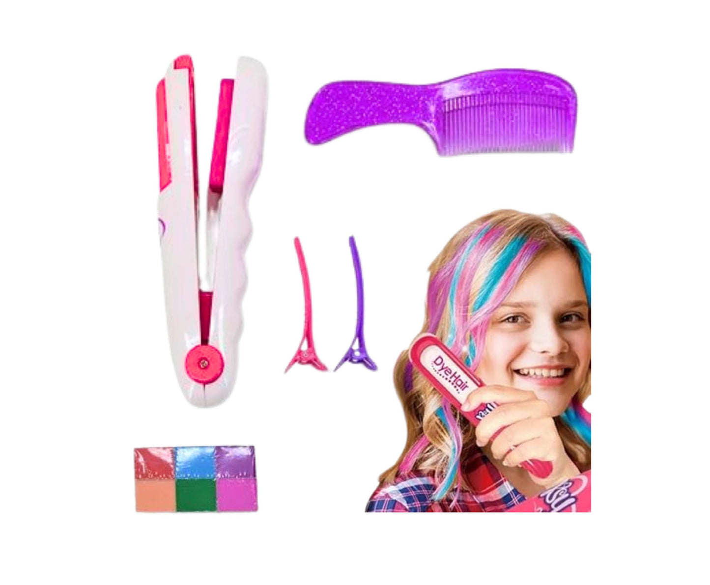 Set colorare par cu accesorii, placa de par, pieptene, 2 agrafe, 25.5 x 21.5 x 4.5 cm, Lean 27407
