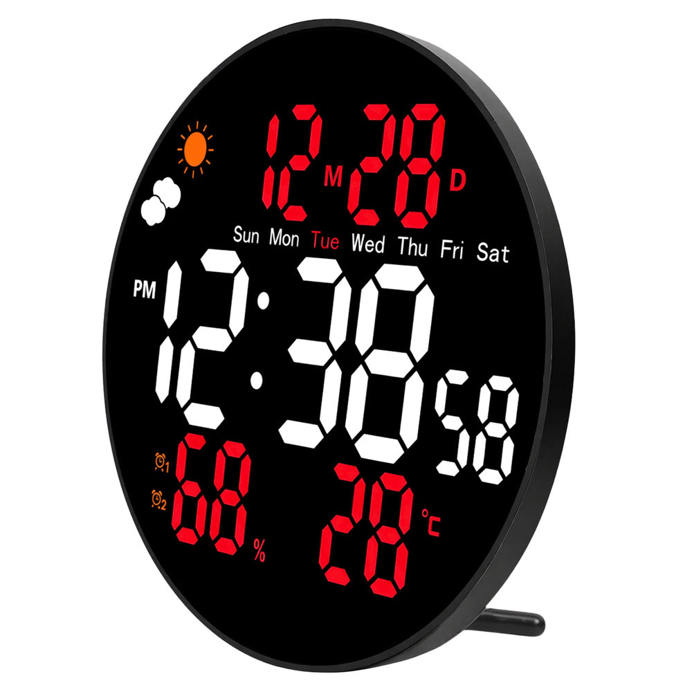 Ceas de perete digital LED cu data, temperatura, umiditate, alarma, telecomanda, 25 cm, Lean 31096