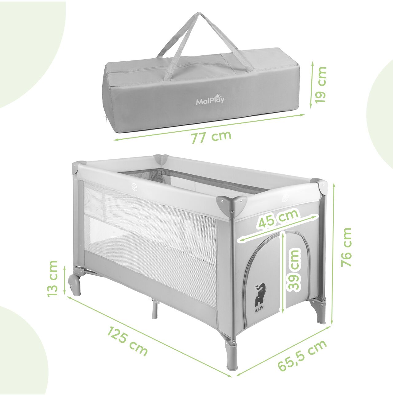 Patut pliabil pentru bebelusi, 125 x 65.5 x 76 cm, MalPlay 113164