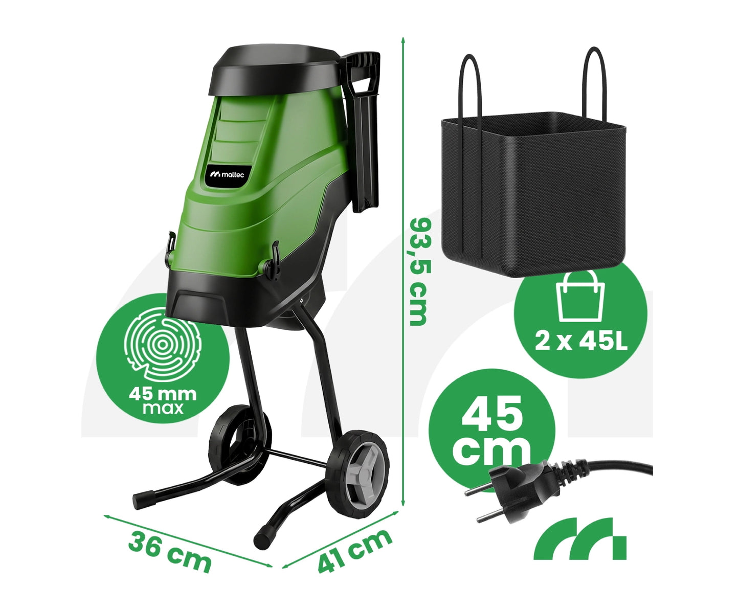 Tocator de crengi MasterShred3600W, 45 mm, MalTec 114282