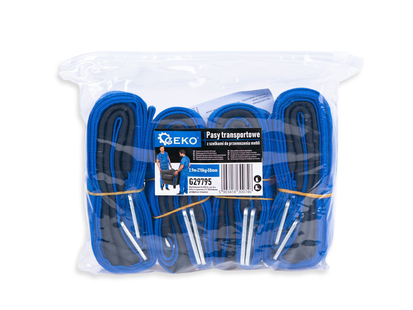 Set chingi pentru transport mobilier, 2.9 m x 50 mm, capacitate maxima 270 kg, 4 bucati, Geko G29795