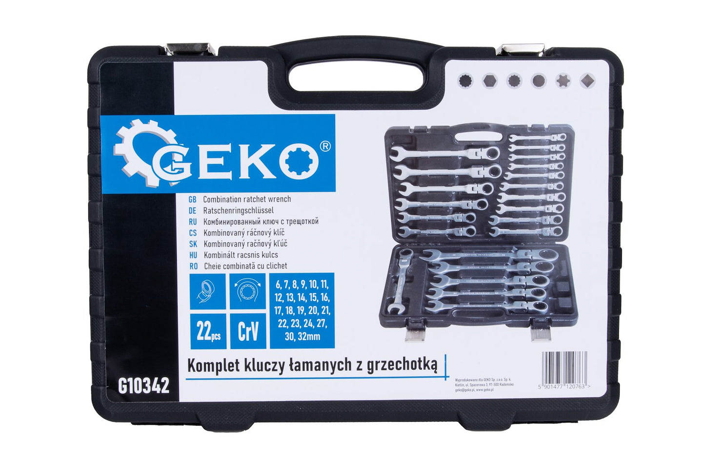 Set 22 chei combinate cu clichet flexibil 6-32mm, Geko G10342