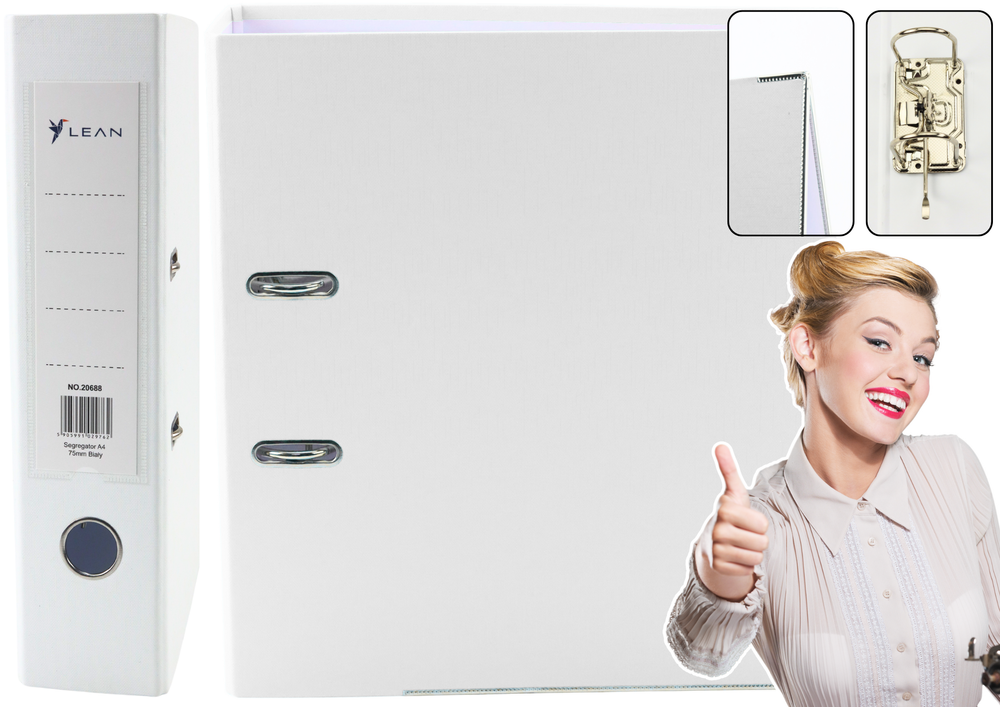 Dosar A4, 75 mm, alb, capacitate 500 foi, Lean 20688