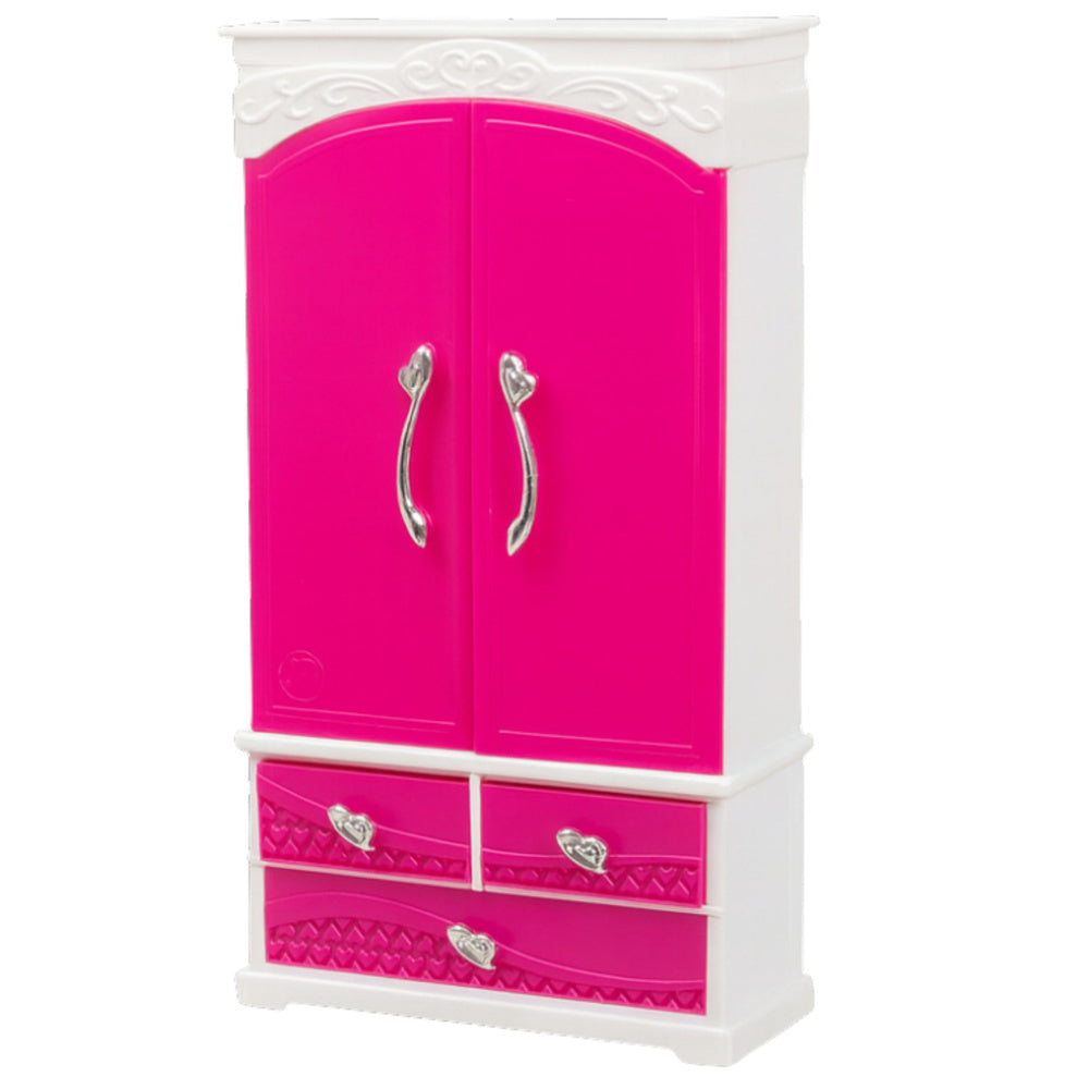 Set mobilier pentru papusi, dulap si oglinda, roz / alb, 29 cm, Lean 28109