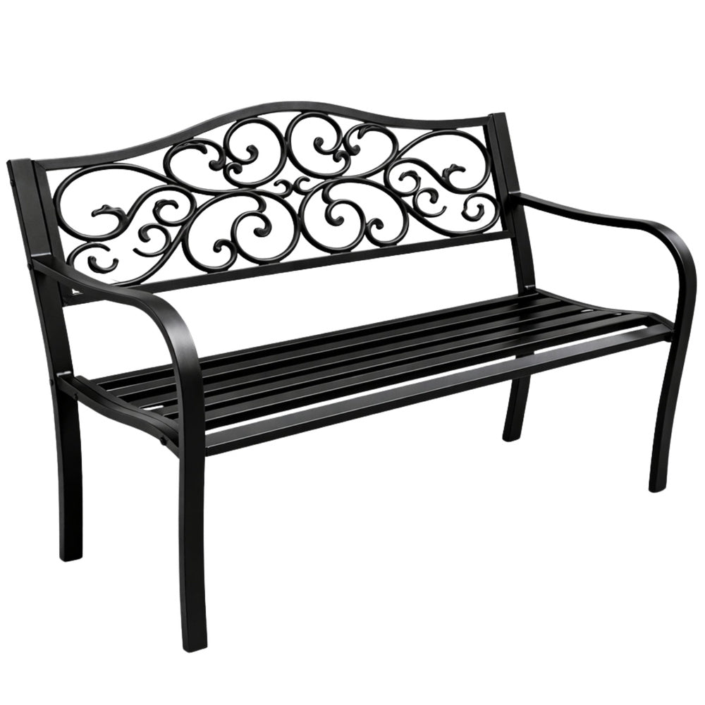 Banca pentru terasa cu spatar metalic decorat, 127 x 60 x 89 cm, Lean 29323