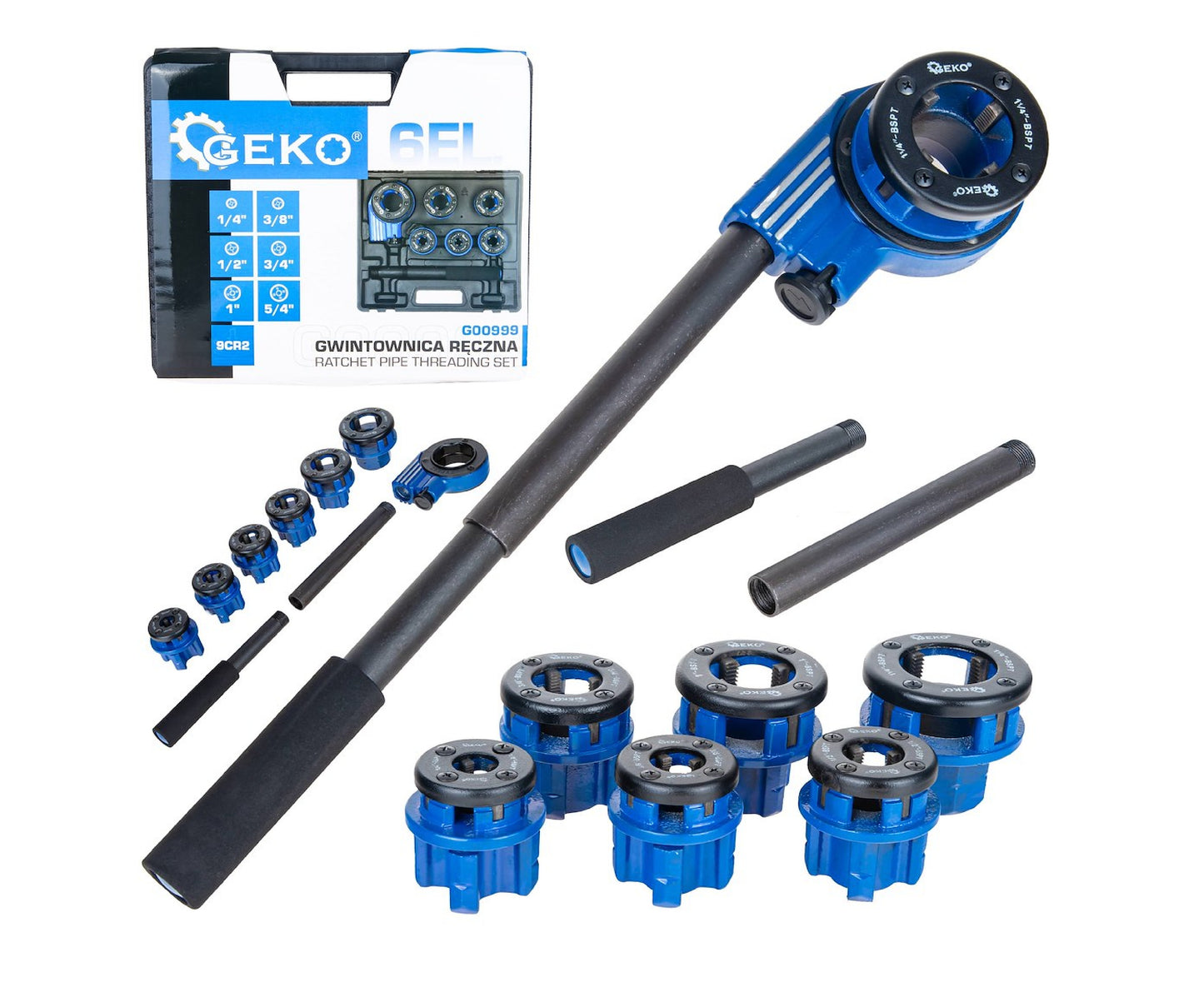 Set dispozitiv manual de infiletat tevi, 1/4"-5/4", 6 bucati, Geko G00999