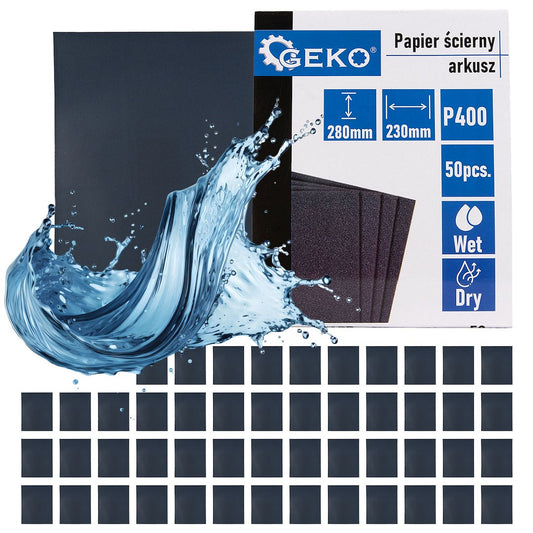 Set hartie abraziva pe baza de apa, 230 x 280 mm, P400, 50 bucati, Geko G78489