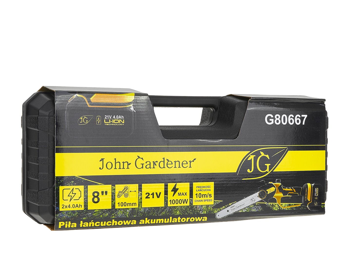 Fierastrau cu lant cu acumulator, 8", 2x4.0Ah 21V, John Gardener G80667