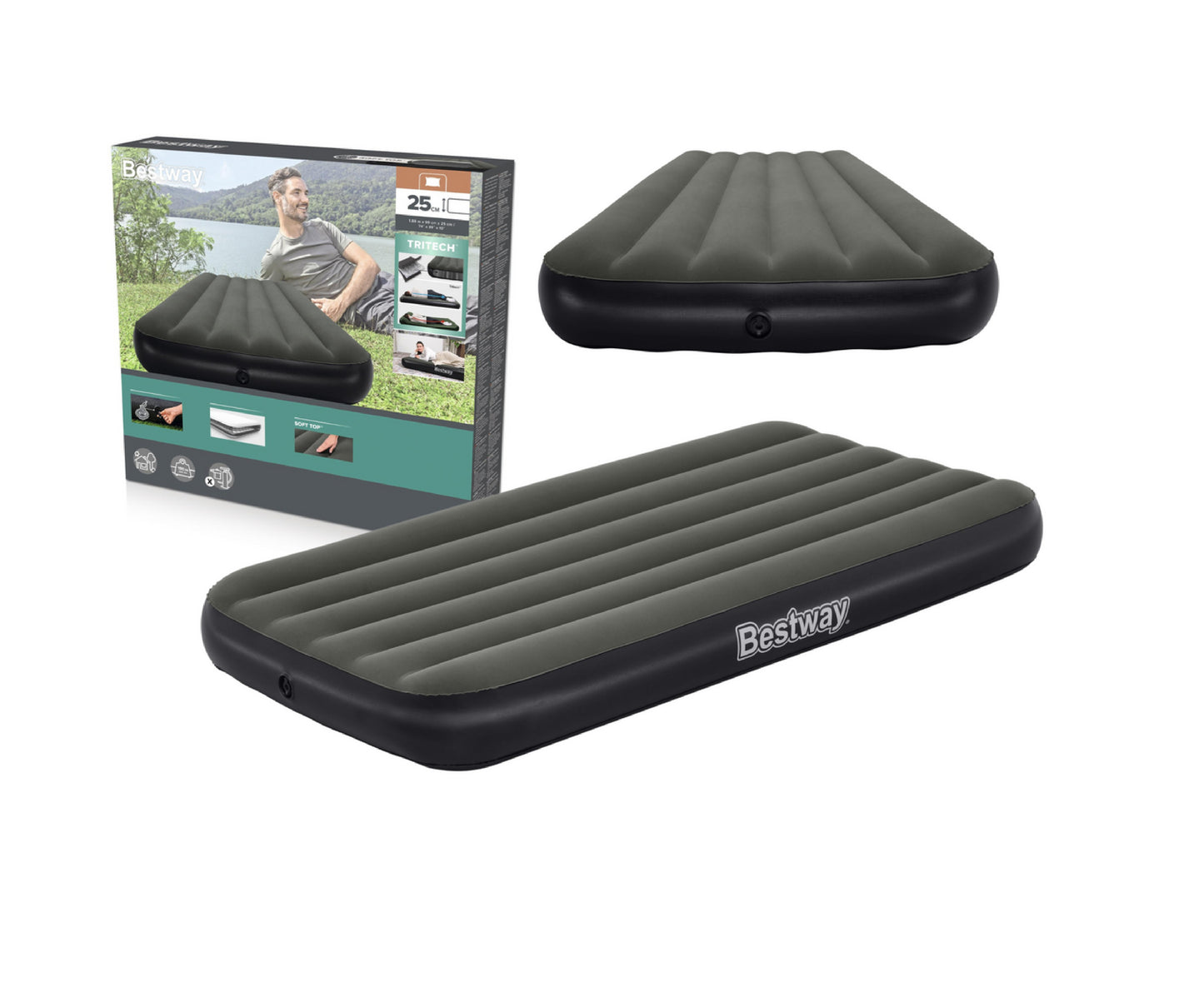 Saltea gonflabila Tritech Twin, 188x99x25 cm, gri, Bestway 21153
