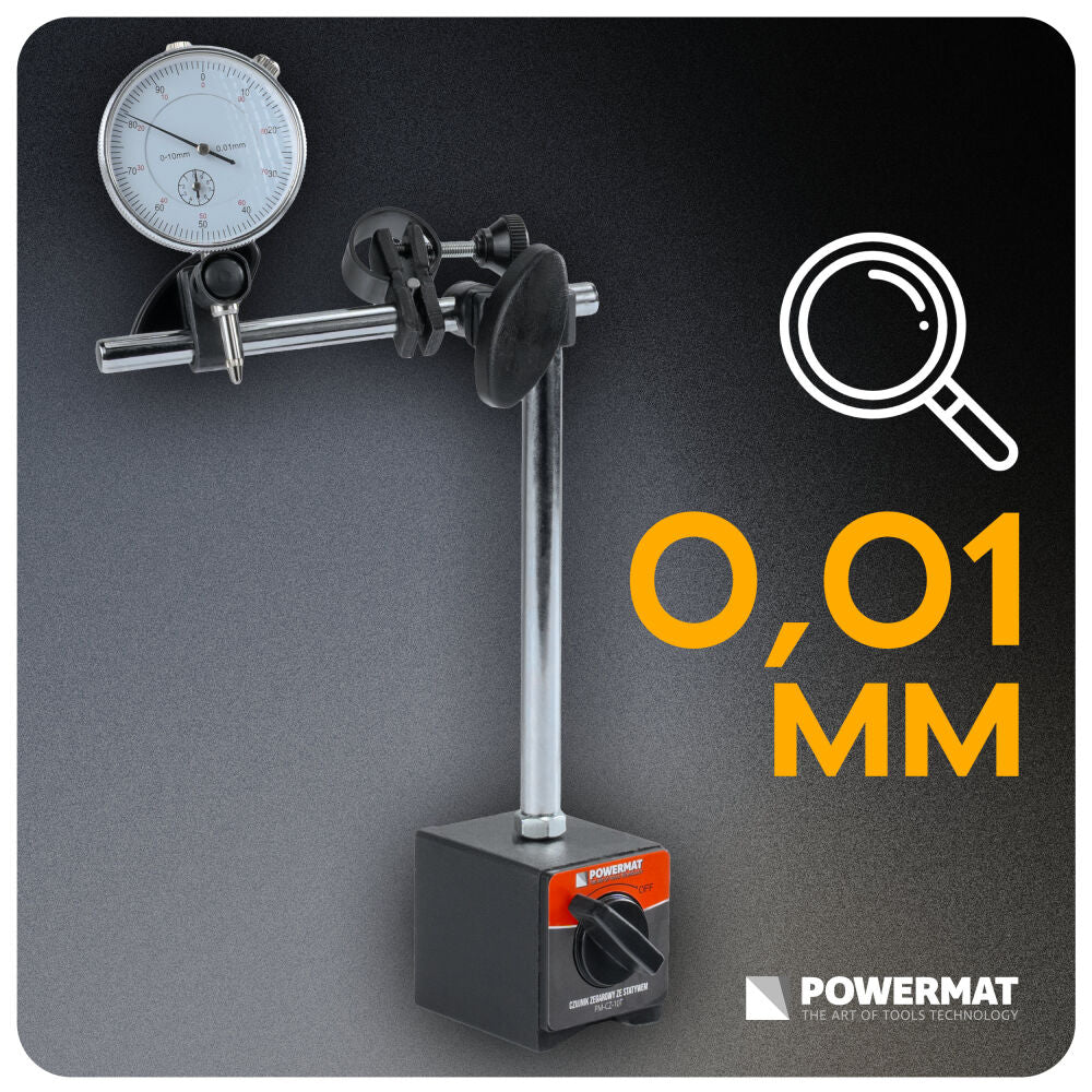 Set ceas comparator cu suport magnetic PM-CZ-10T, 0-10 mm, Powermat PM1521