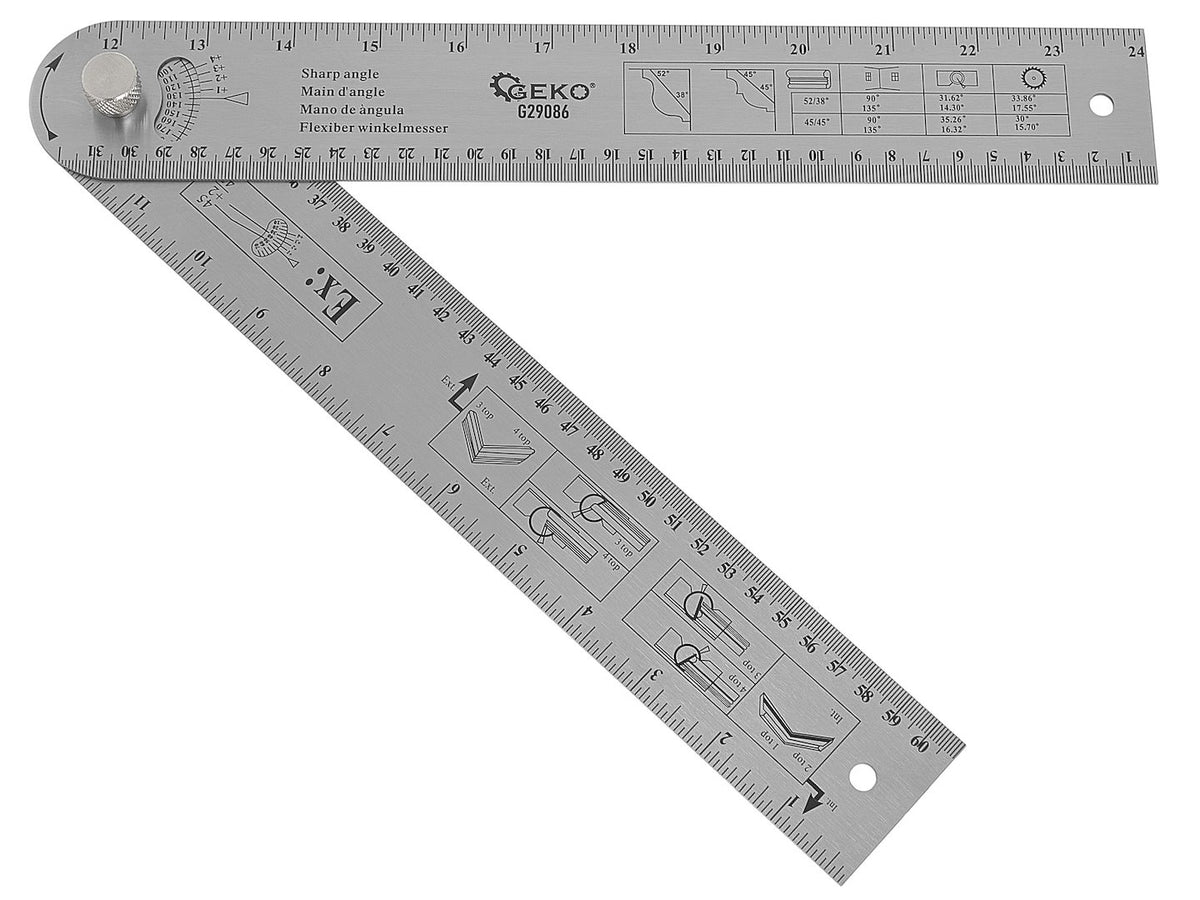 Raportor unghiular reglabil pentru tâmplărie, 600 mm, 180°, inox, Geko G29086