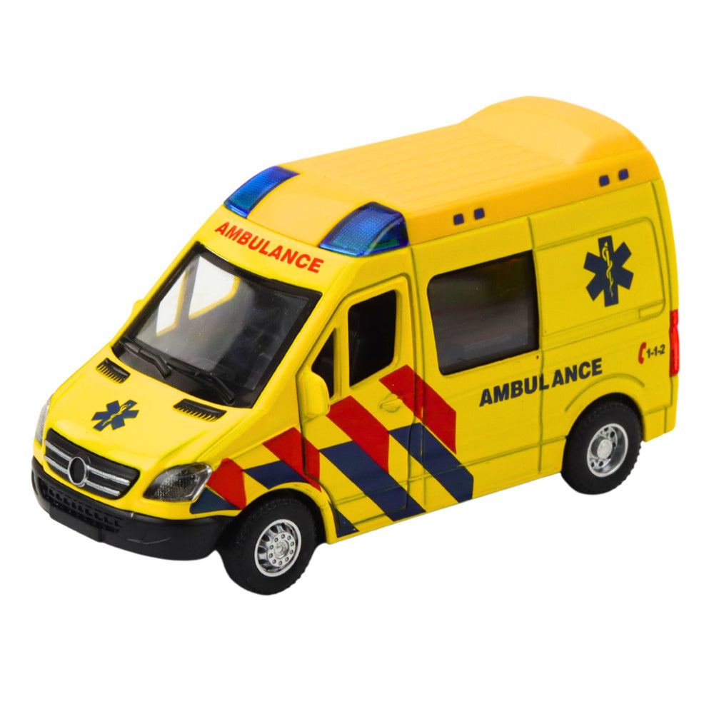 Ambulanta metalica cu efecte sonore si luminoase, galben, Lean 23181