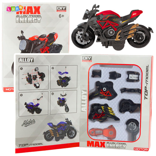 Motocicleta de jucarie model 1:14, negru / rosu, 24.5 x 18.5 x 5 cm, set pentru asamblat, Lean 23168