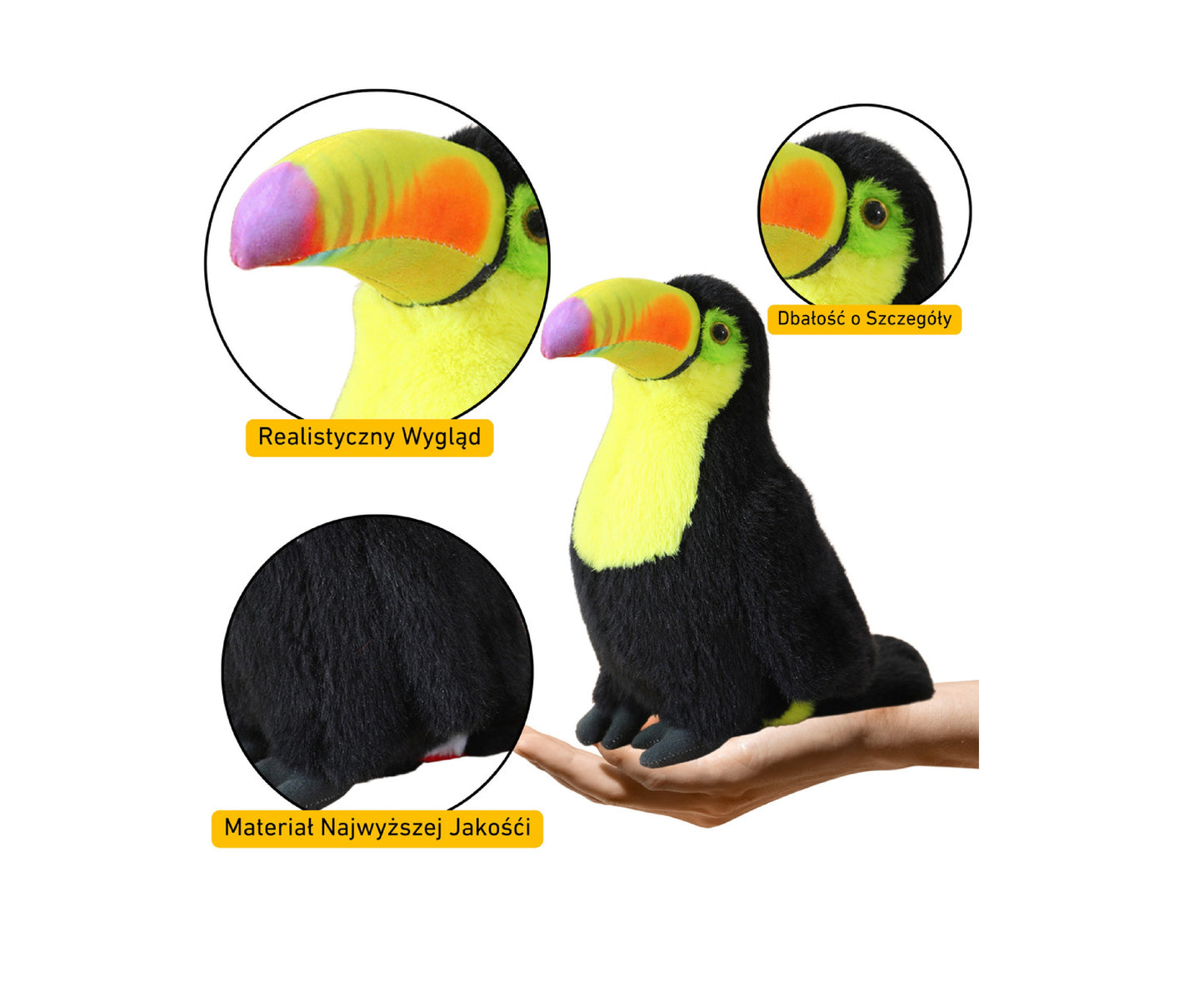 Jucarie de plus Toucan, galben / negru, 20 cm, Lean 13818
