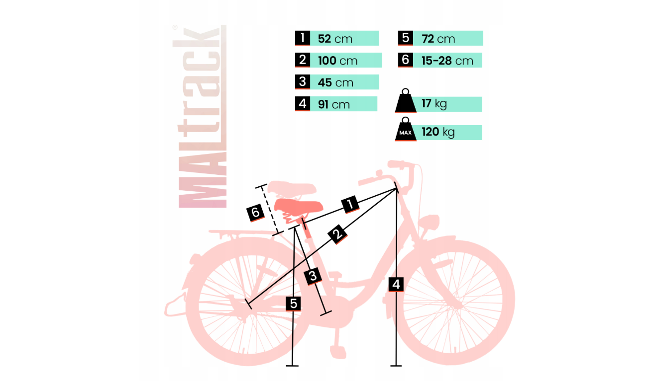 Bicicleta de oras cu cadru de otel 18", diametru roti 28", negru, capacitate maxima 120 kg, MalTrack 110966