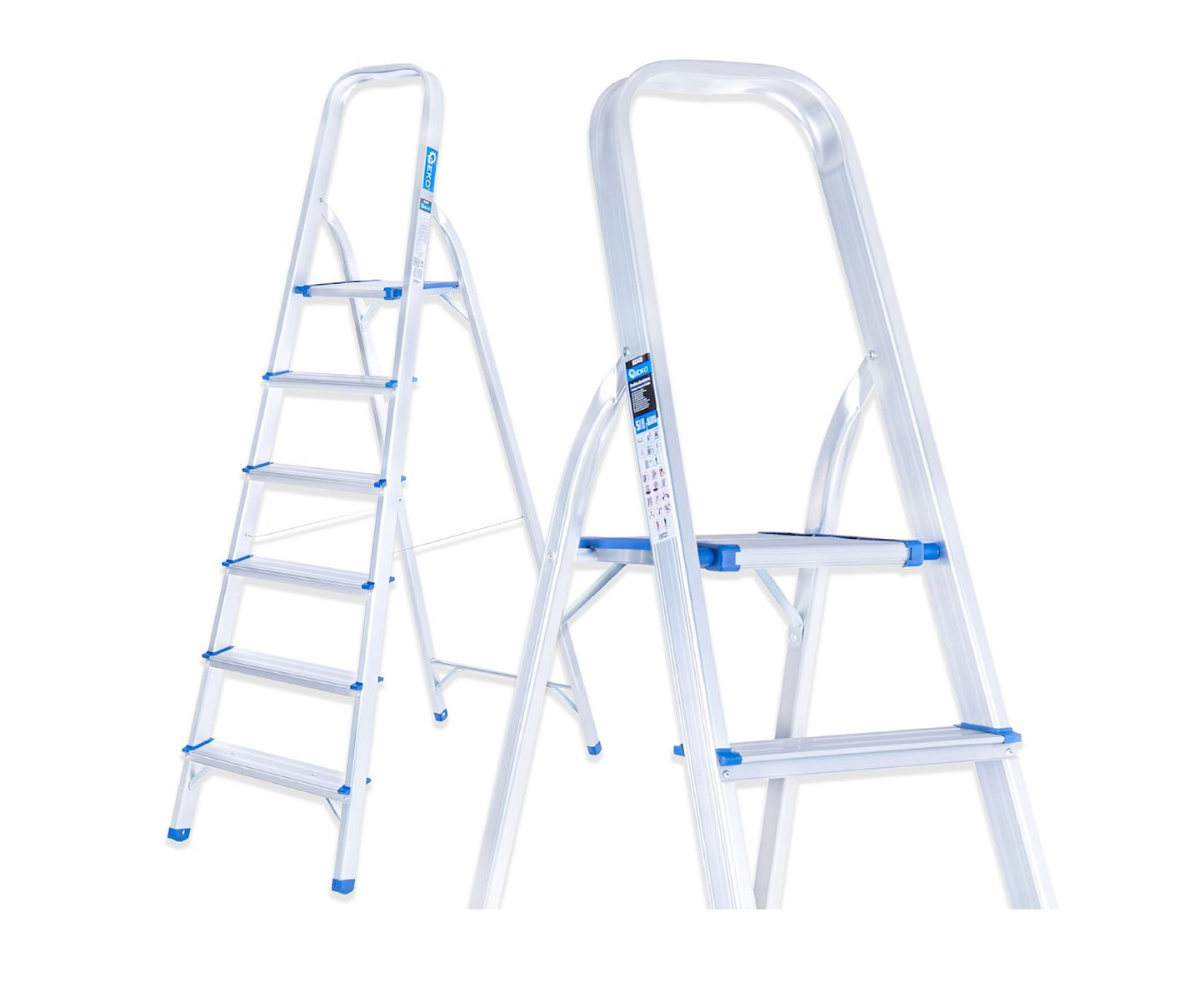 Scara pliabila din aluminiu cu 6 trepte, inaltime de lucru 3.19 m, capacitate maxima 150 kg, Geko G02418