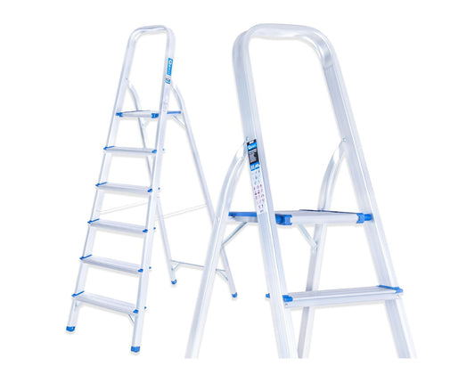 Scara pliabila din aluminiu cu 6 trepte, inaltime de lucru 3.19 m, capacitate maxima 150 kg, Geko G02418