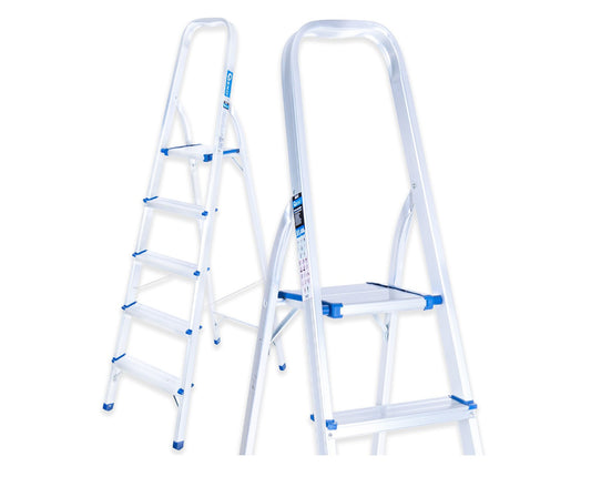 Scara pliabila din aluminiu cu 5 trepte, inaltime de lucru 3 m, capacitate maxima 150 kg, Geko G02417