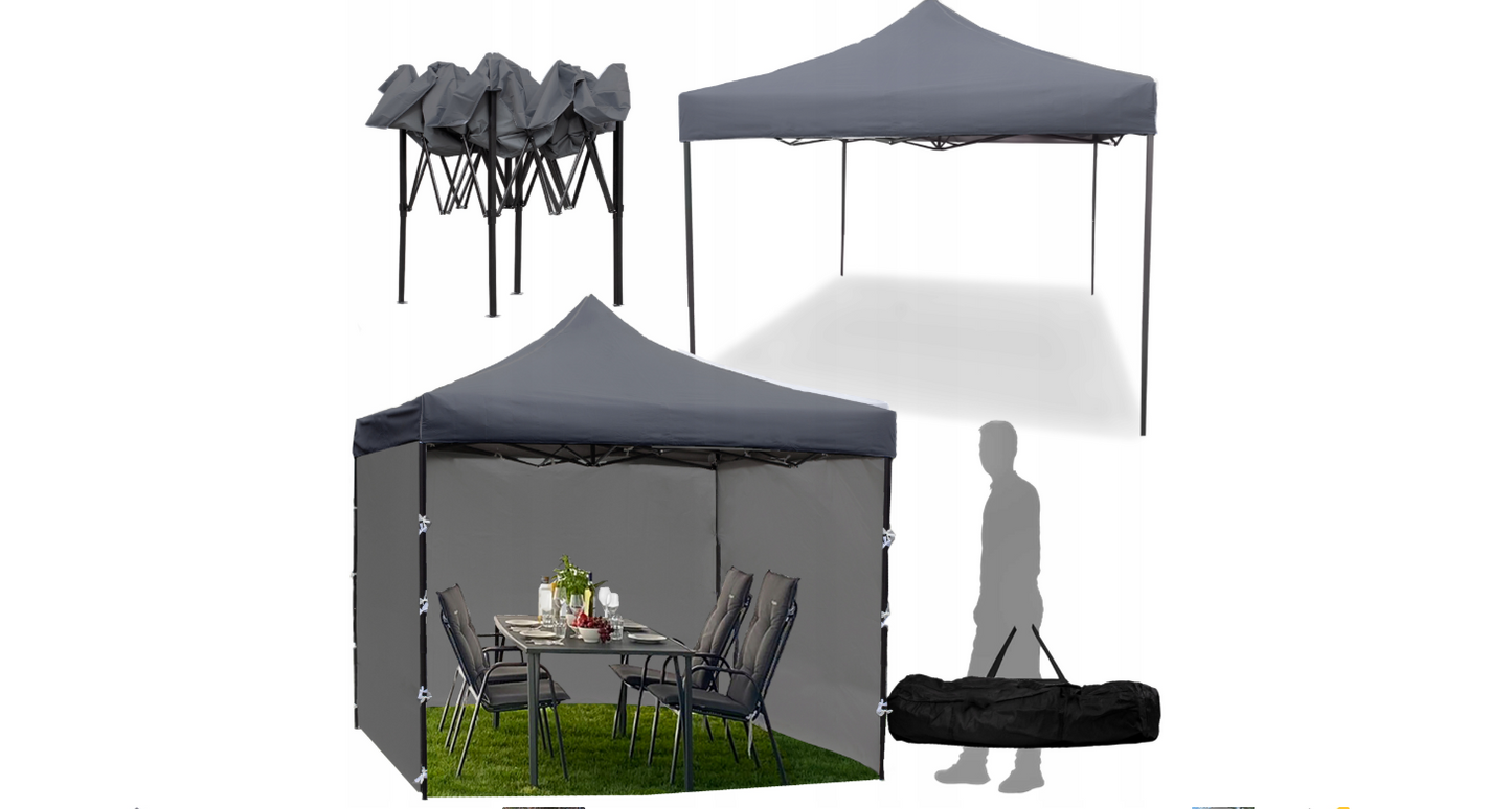 Cort pavilion cu 3 pereti, gri, 3 x 3 m, MalTec 112812