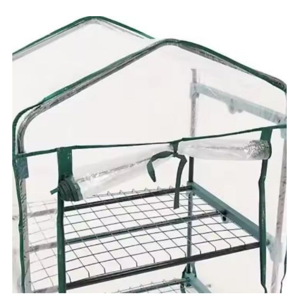 Mini sera de gradina pentru balcon cu 4 rafturi metalice, folie PVC, 69 x 49 x 157 cm, Lean 26615