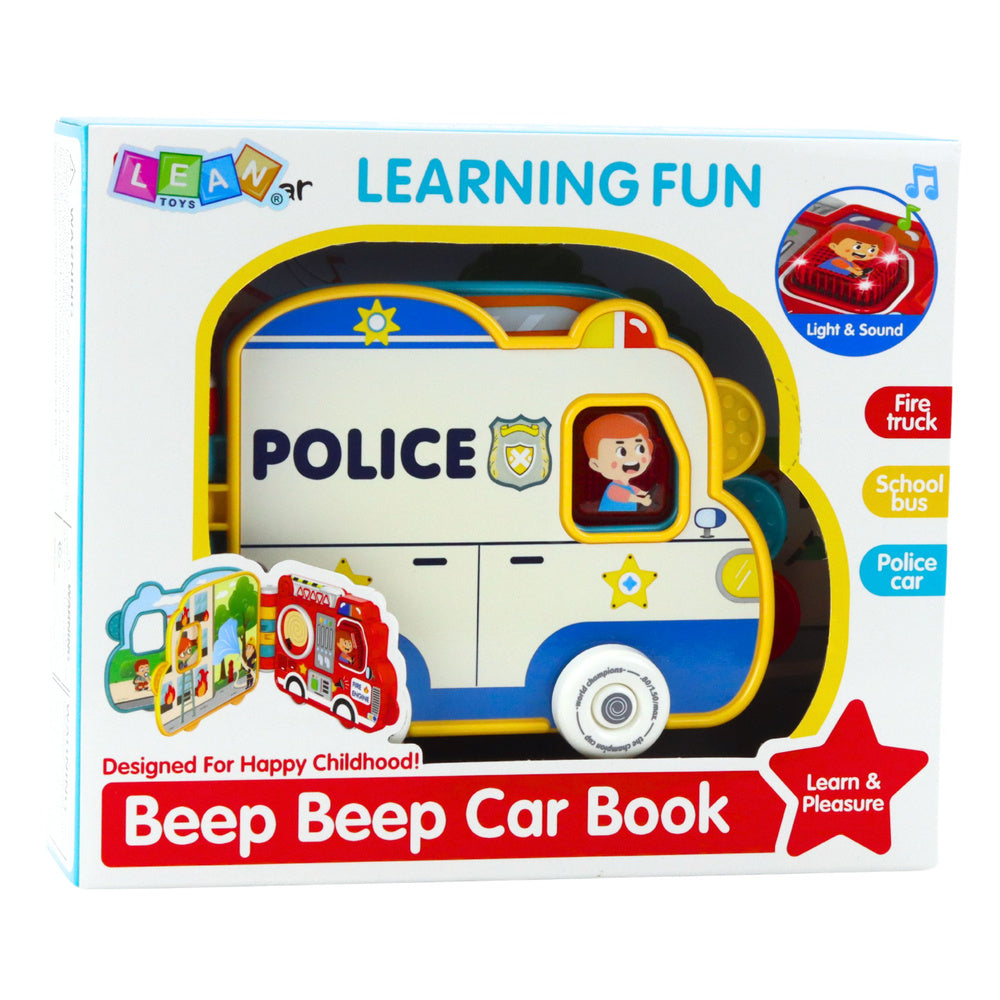 Carte interactiva educationala Beep Beep Car Book, vehicule, sunete, muzica, 20 x 13 x 4.5 cm, Lean 28645