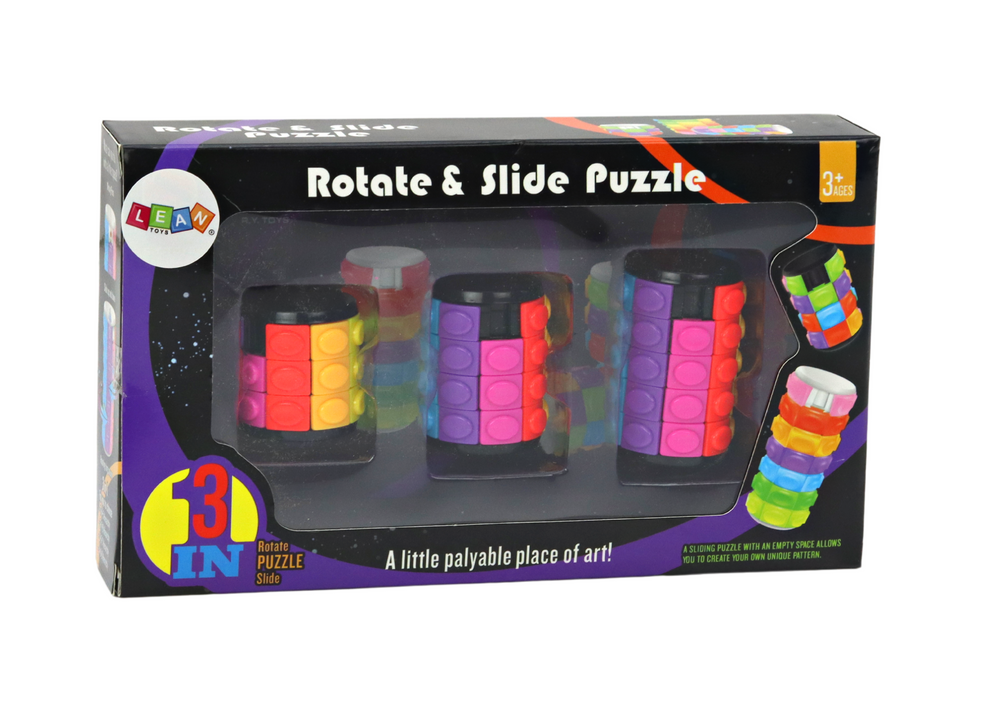 Set puzzle-uri logice, 3 nivele de dificultate, 4x4x4cm, 5x4x4cm, 6,5x4x4cm, multicolor, Lean 17589