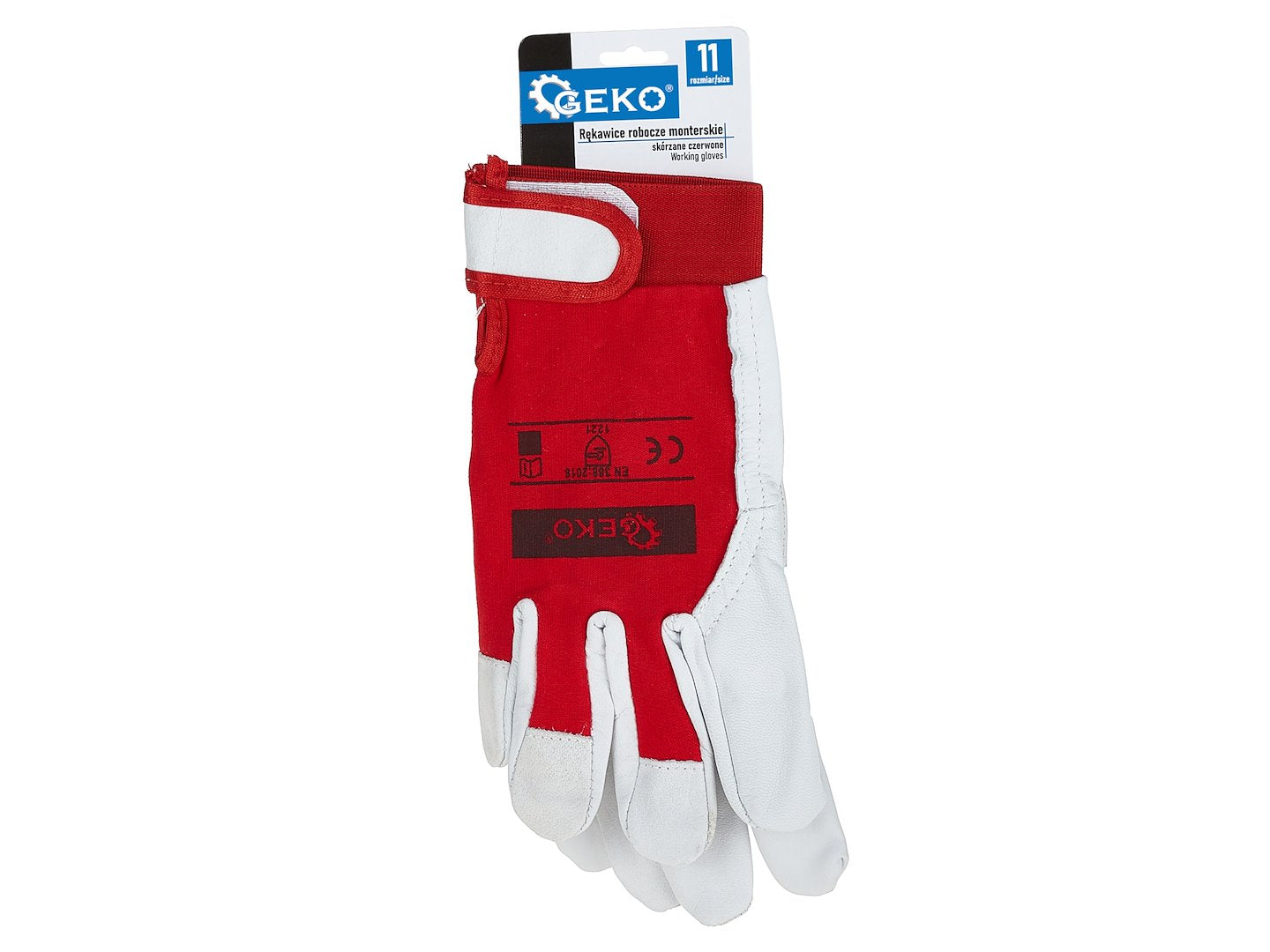 Manusi de lucru din piele de capra cu spate elastic din bumbac, manseta velcro, marimea 11, Geko G73558