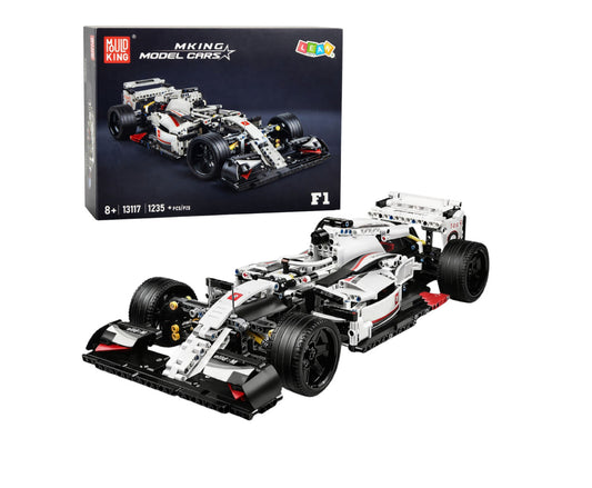 Set de constructie Masina de curse, 1235 piese, alb / negru, 50 x 22 cm, Lean 23658