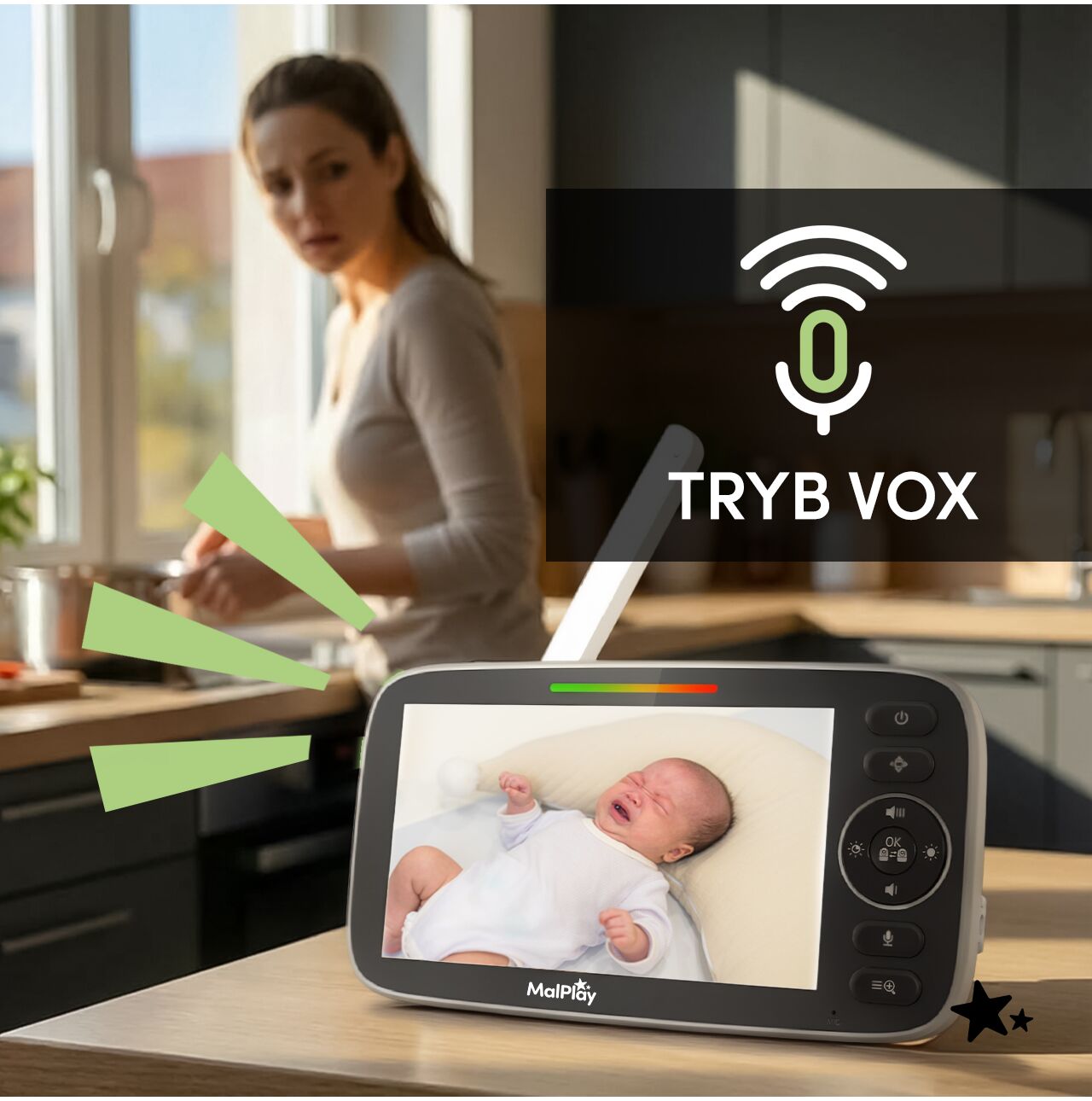 Camera pentru monitorizare bebelusi cu monitor VOX HD LCD 5", MalPlay 113785