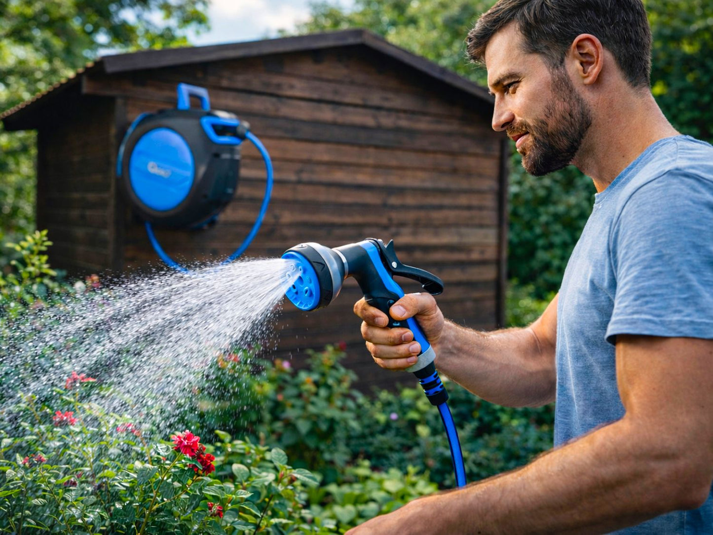 Furtun de gradina cu tambur automat Sky-Line, 1 / 2", 20 m, Geko G72980