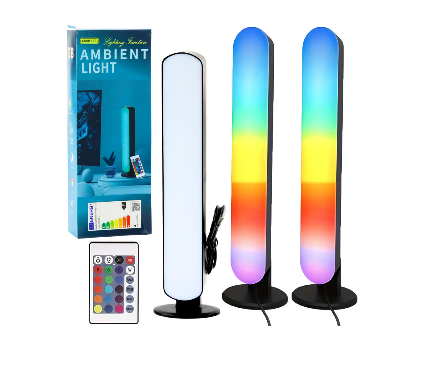 Set 2 lampi ambientale LED RGB cu telecomanda, 16 culori, 24.8x4.1x3.5cm, Lean 27687