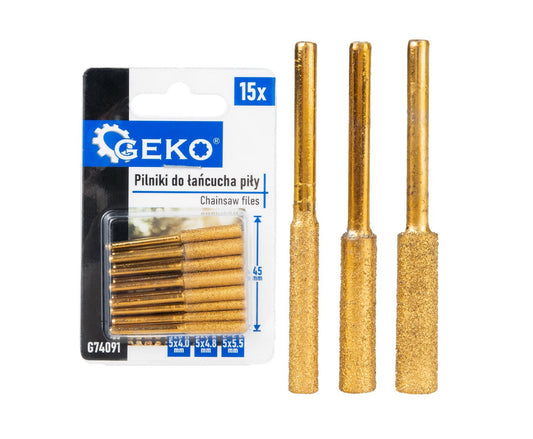 Set pile pentru ascutit lant fierastrau, 15 bucati, Geko G74091