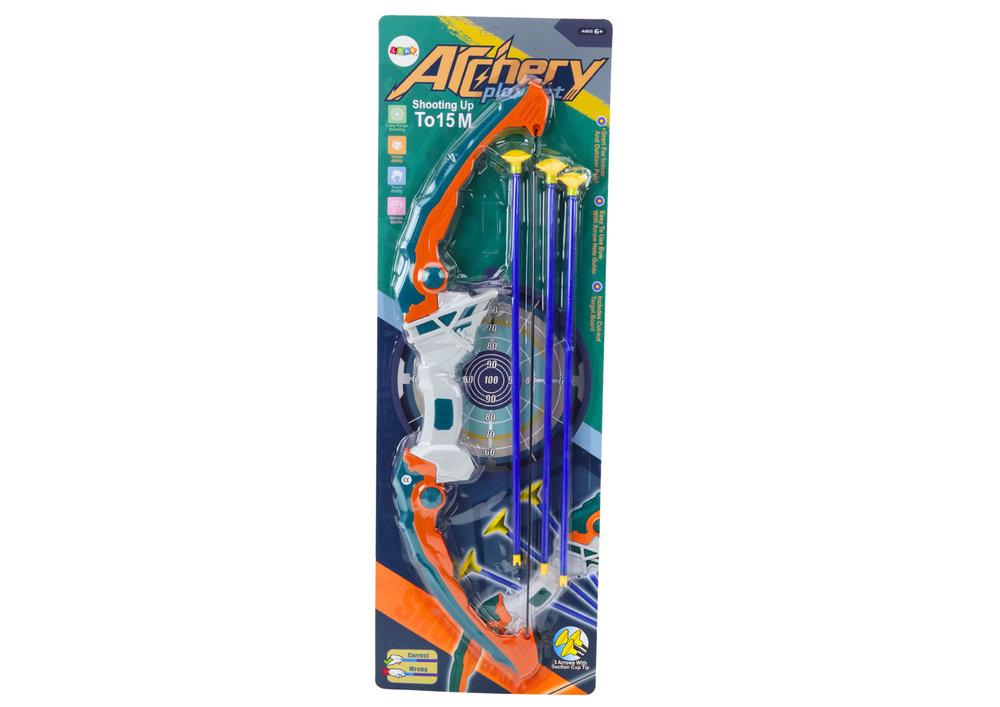 Set arc pentru copii cu 3 sageti cu ventuze, 60 x 15 x 5 cm, Lean 20183