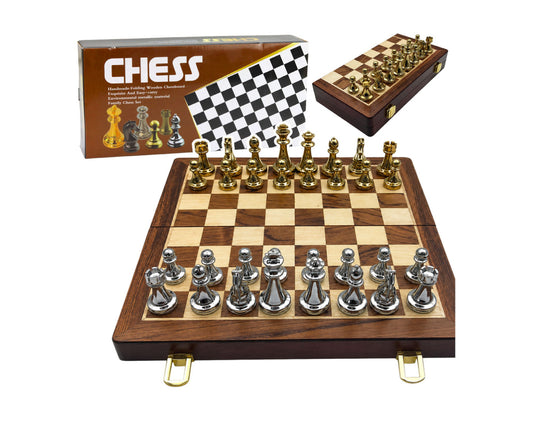 Joc de sah pliabil cu piese metalice, 29,5 x 29,5 x 3 cm, Lean 31099