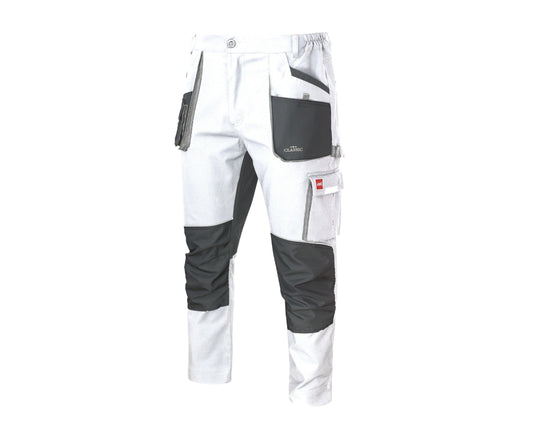 Pantaloni de lucru Classic Stretch Slim, alb, marimea 58, Artmas ART457561