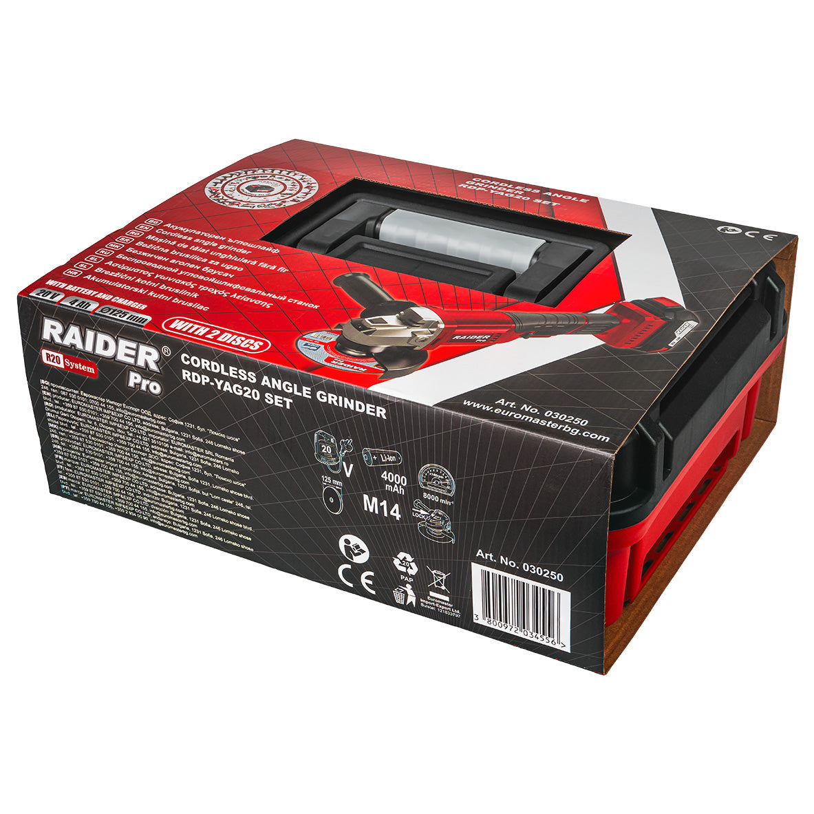 Polizor unghiular cu acumulator RDP-YAG20 125 mm 4 Ah, 2 discuri, Raider 030250
