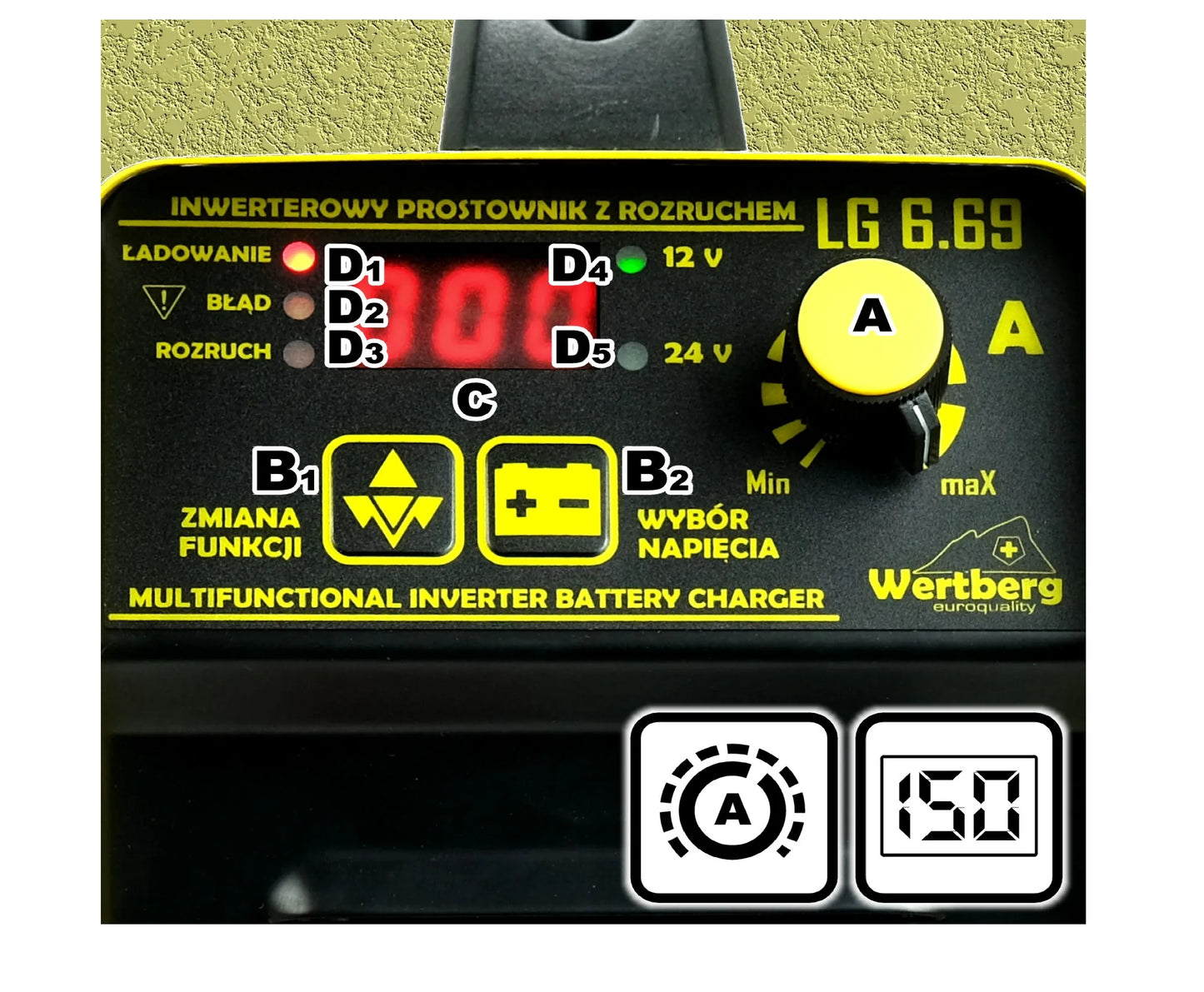 Redresor auto tip invertor cu pornire Wertberg LG 6.96, 90 A, pornire 600 A, Harder HD1021