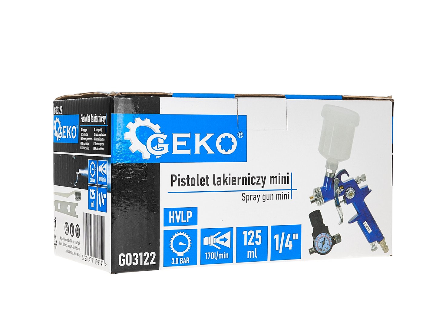 Pistol de vopsit HVLP cu regulator de presiune, 0.8 mm, 1 / 4", 125 ml, Geko G03122