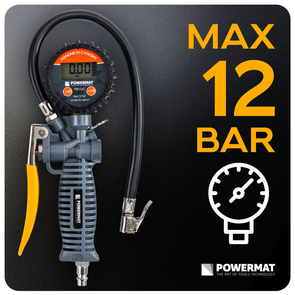 Pistol de umflat cu manometru cu afisaj LCD PM-PDPM-1T, 60 mm, Powermat PM1542