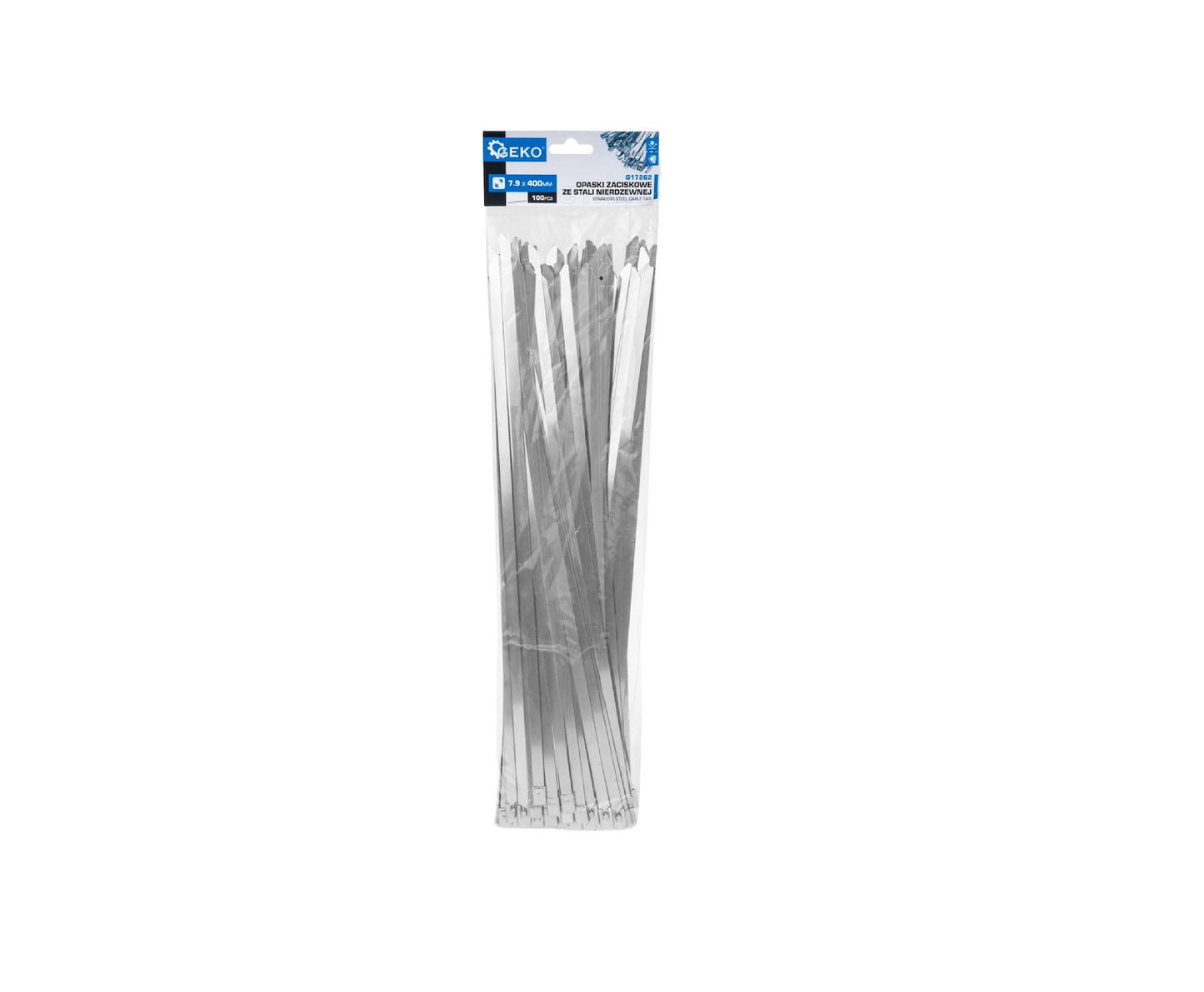 Set cleme din inox, 7,9x400mm, 100 bucati, Geko G17262