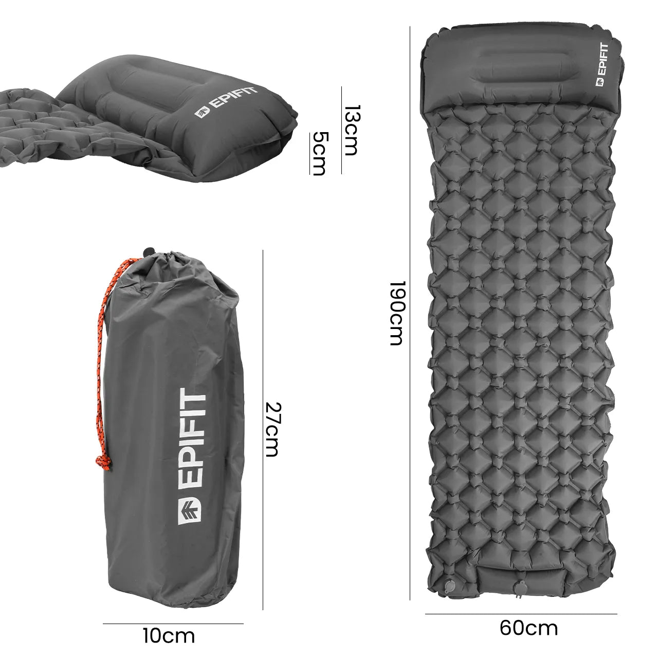 Saltea autogonflabila pentru camping, 190 x 60 x 5 cm, gri, MalTec 112760