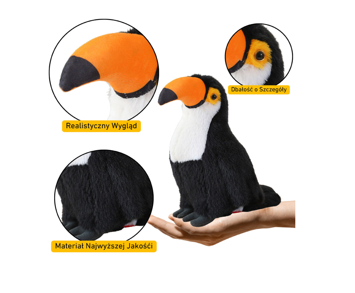 Tucan de plus, negru / alb / portocaliu, 30 cm, Lean 13819