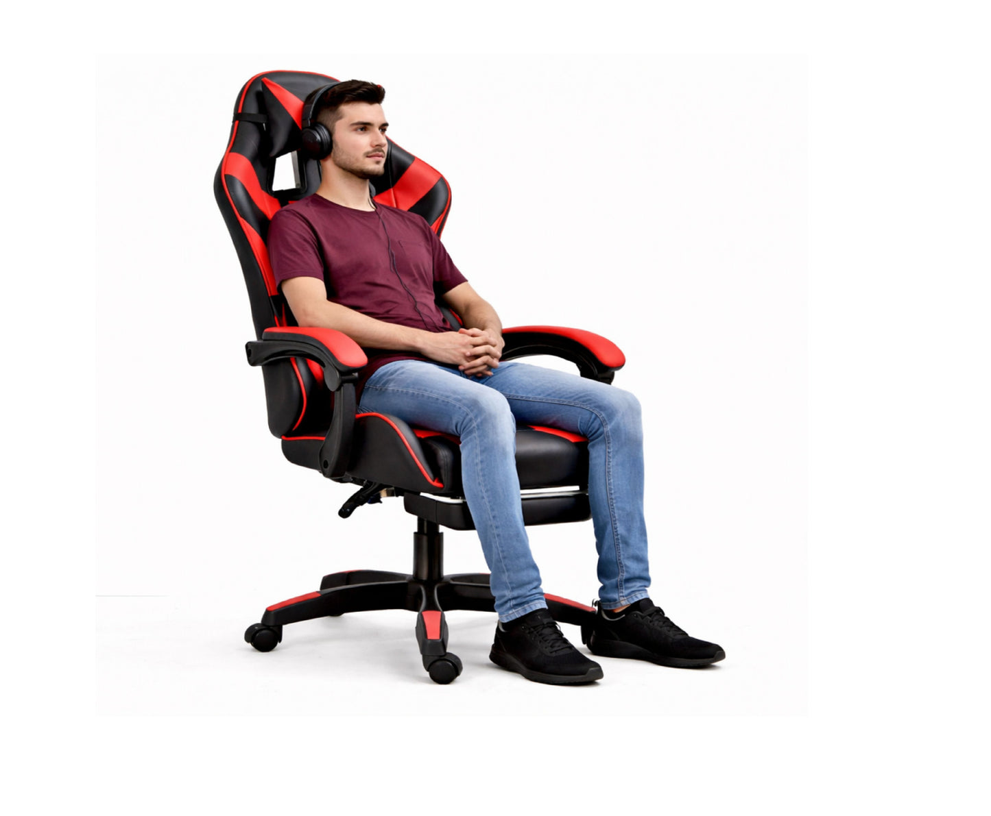 Scaun pentru gaming rotativ cu suport pentru picioare, negru / rosu, Lean 30554